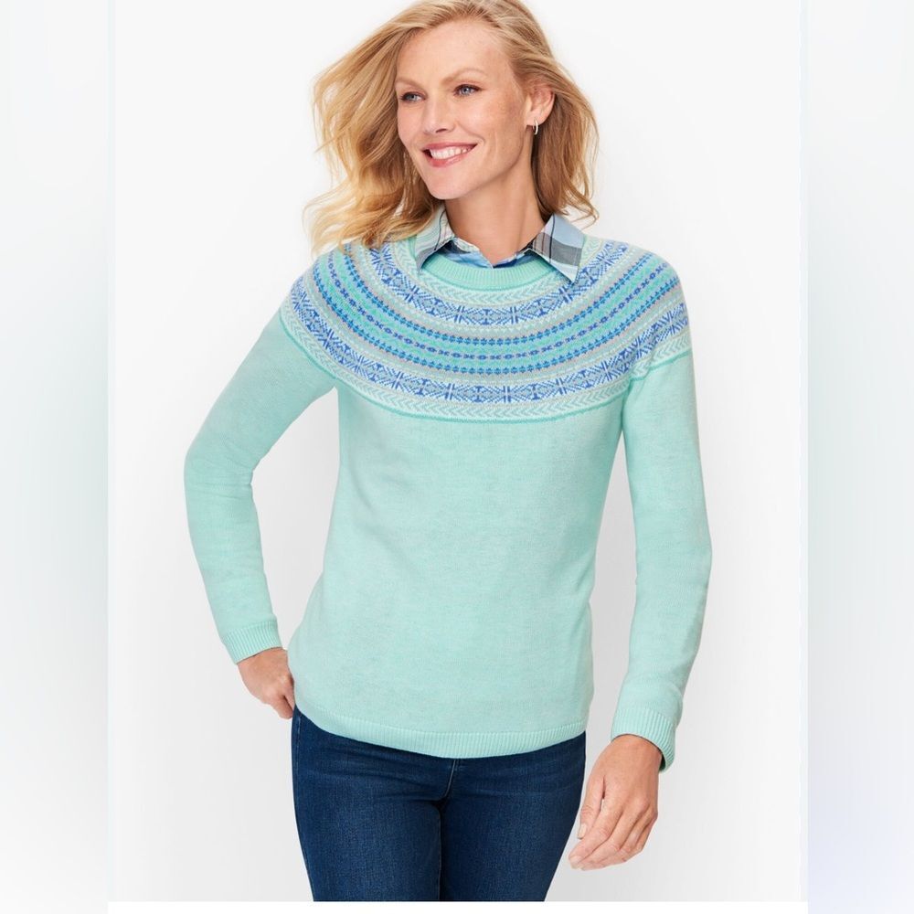 Talbots Fair Isle Lambs Wool Blend Sweater - LP - Large Petite LIKE  NEW